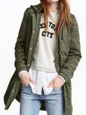 H&M Dark Green Utility Jacket Olive Army Green Cotton Oversized Lightweight 0P